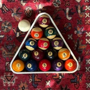 Vintage-Inspired Billiard Ball Set with Triangle Rack - Multi-Color